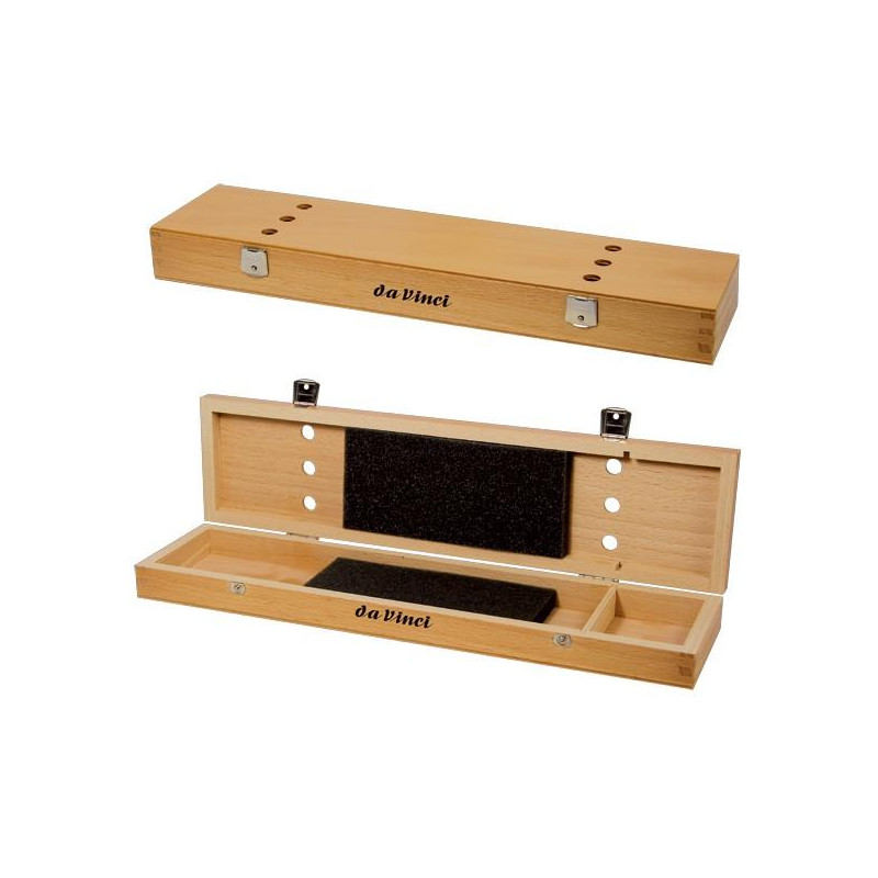 Coffret à pinceaux vernis et teinté acajou, vide Da Vinci 