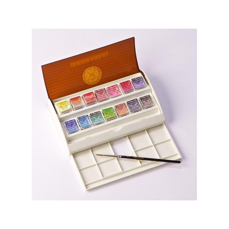 Boîte métal de 12 demi-godets peinture d'aquarelle Extra Fine Bréhat