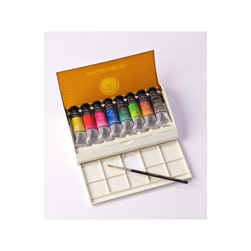 Boîte Sennelier de voyage 8 tubes 10 ml + 1 pinceau 