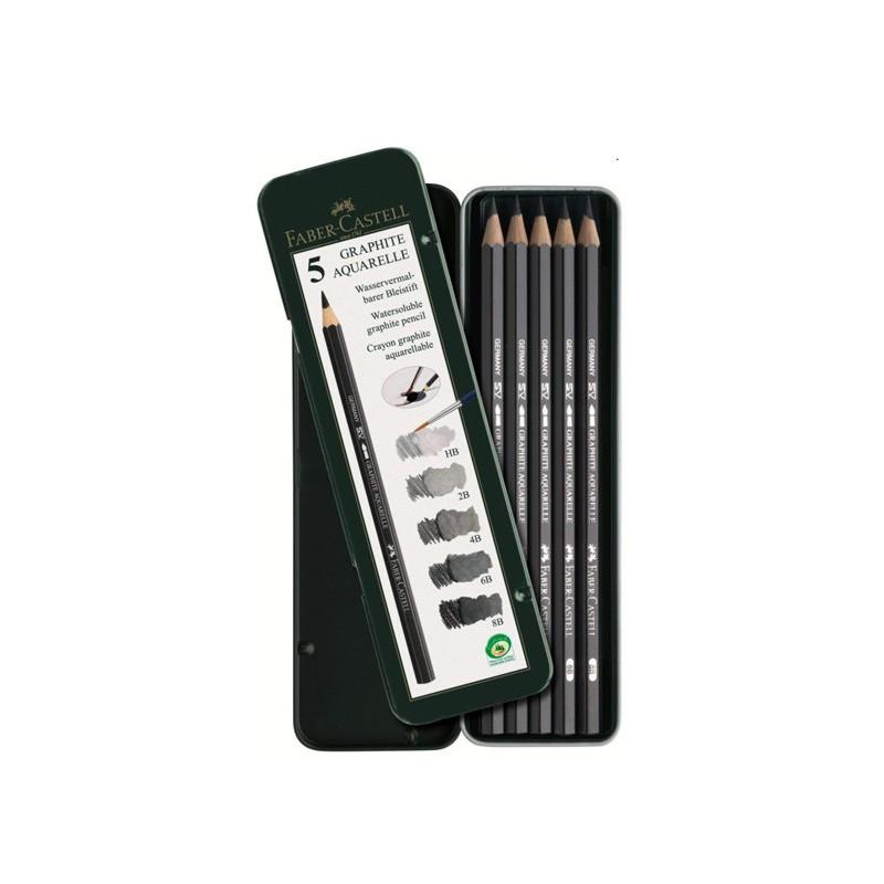 Coffret métal de 5 crayons graphite aquarellable Faber-Castell Ø 3,8 mm