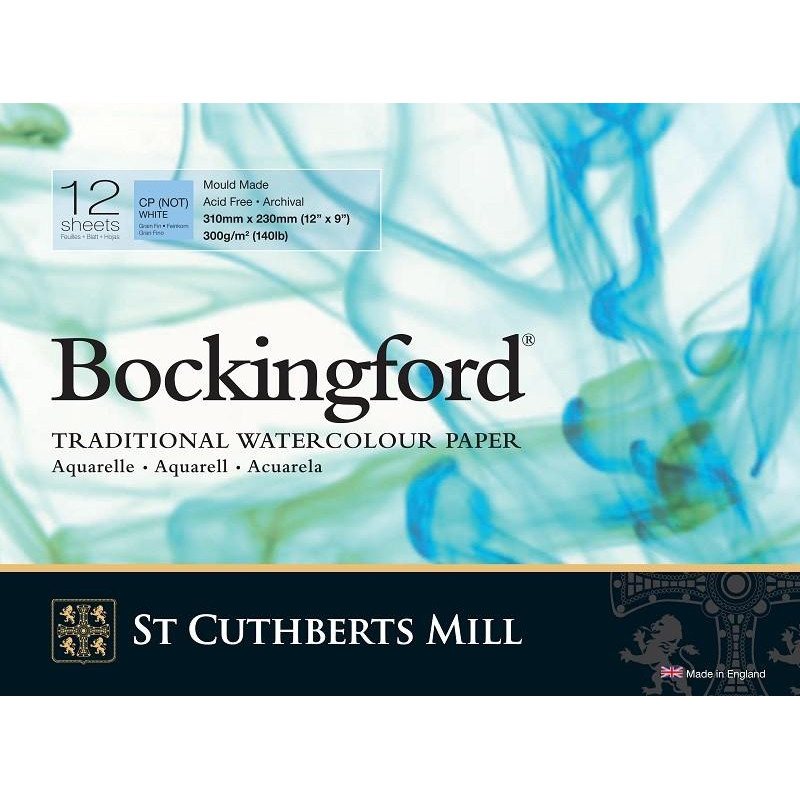 Bloc collé grand côté Bockingford 21x29.7 300g 12 f grain fin A4