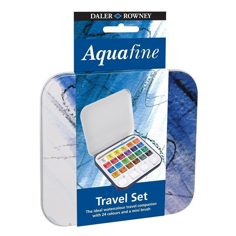Boîte métal Daler-Rowney Aquafine 24  1/2 godets de voyage et pinceau