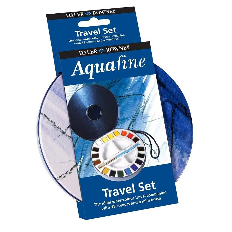 Boîte métal Daler-Rowney Aquafine 18  1/2 godets de voyage et pinceau