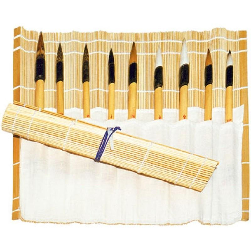 Natte à pinceaux en bambou avec poche en tissu  33 x 33