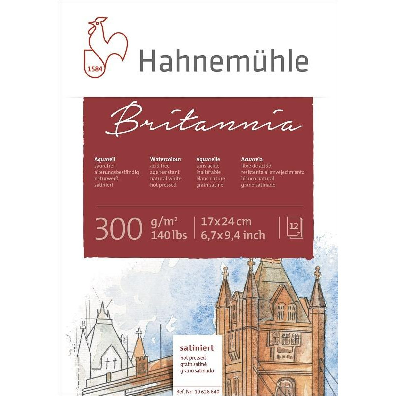 Bloc collé 4 côtés Britannia 17x24 300g 12 f grain satiné 