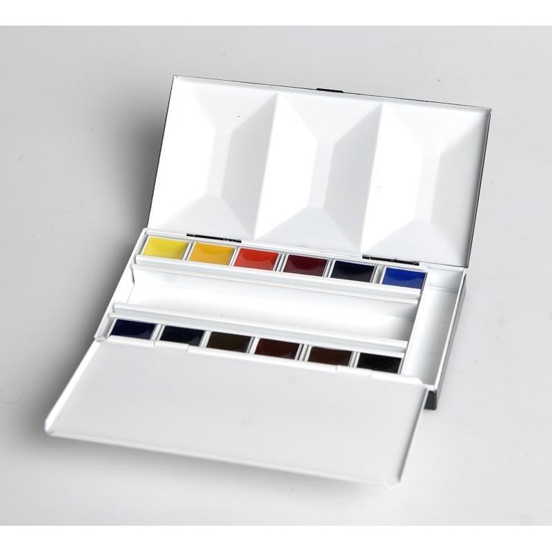 Coffret aquarelle métal luxe Bijou 12 demi-godets Blockx et pinceau de voyage