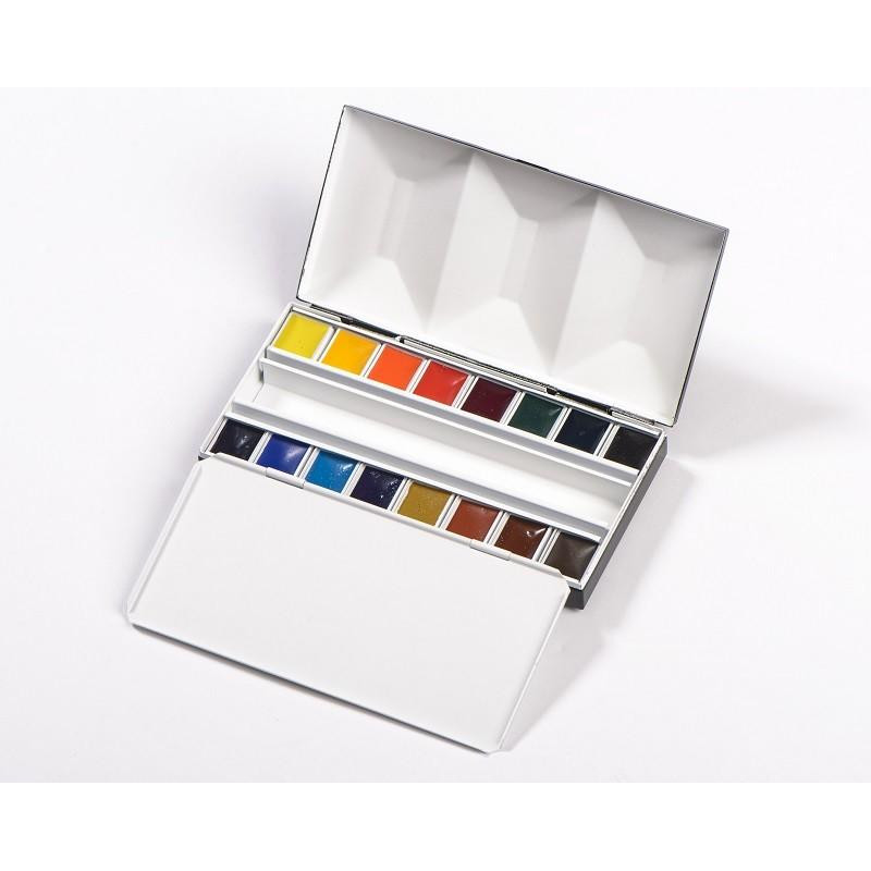 Coffret aquarelle métal luxe Boite Bijou 16 demi-godets Blockx  et pinceau de voyage