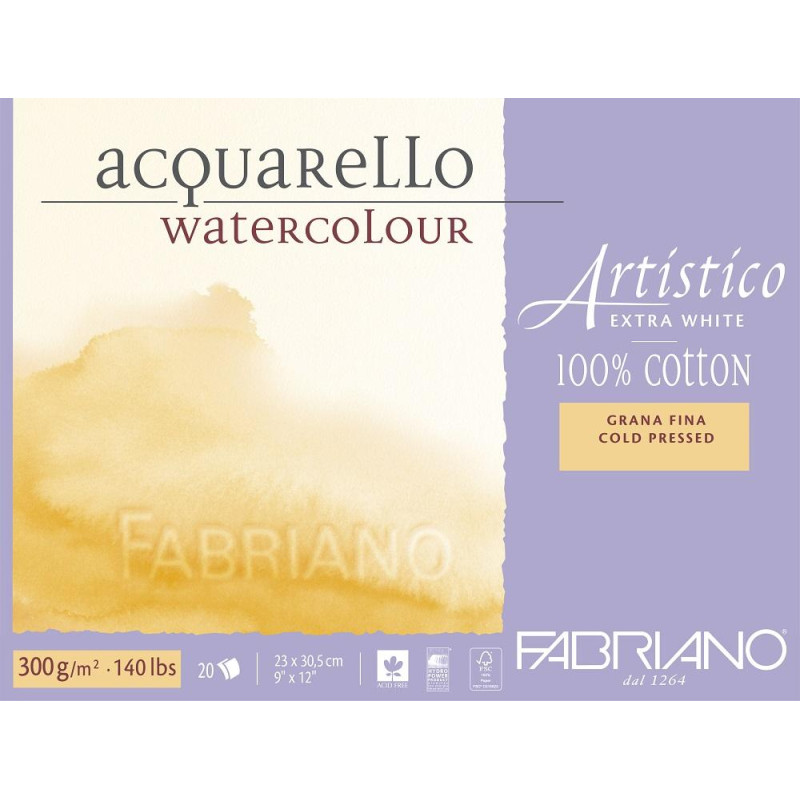 Bloc extra blanc Fabriano 12,5x18 300g 25 f grain fin 