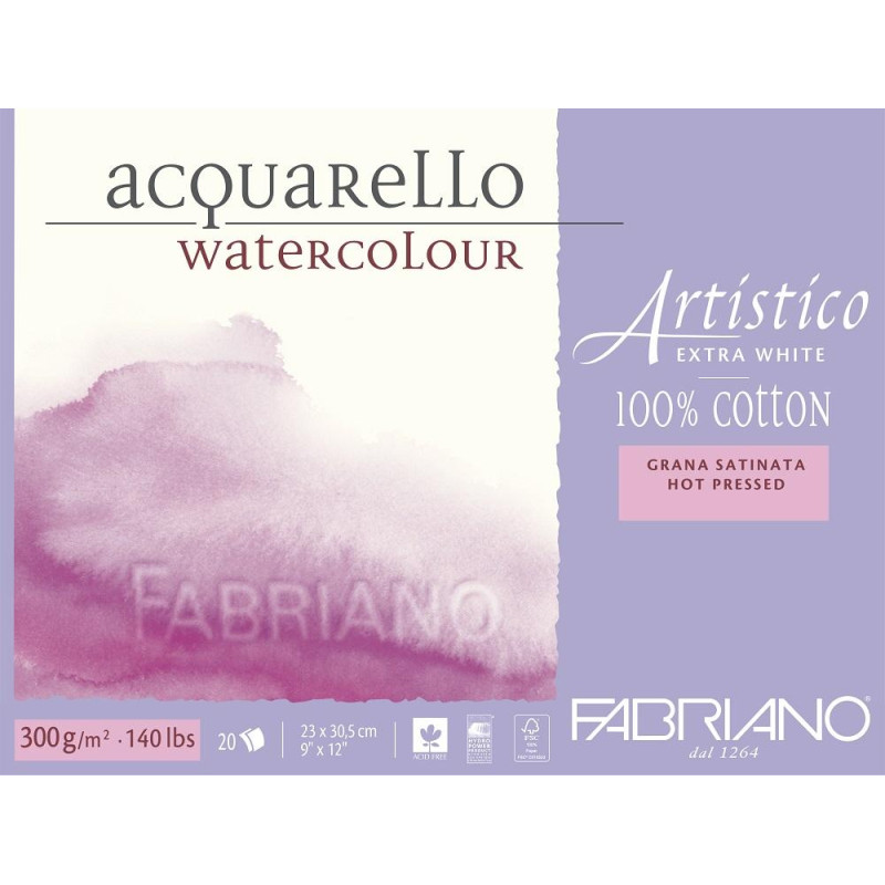 Bloc extra blanc Fabriano 12,5x18 300g 25 f grain satiné 
