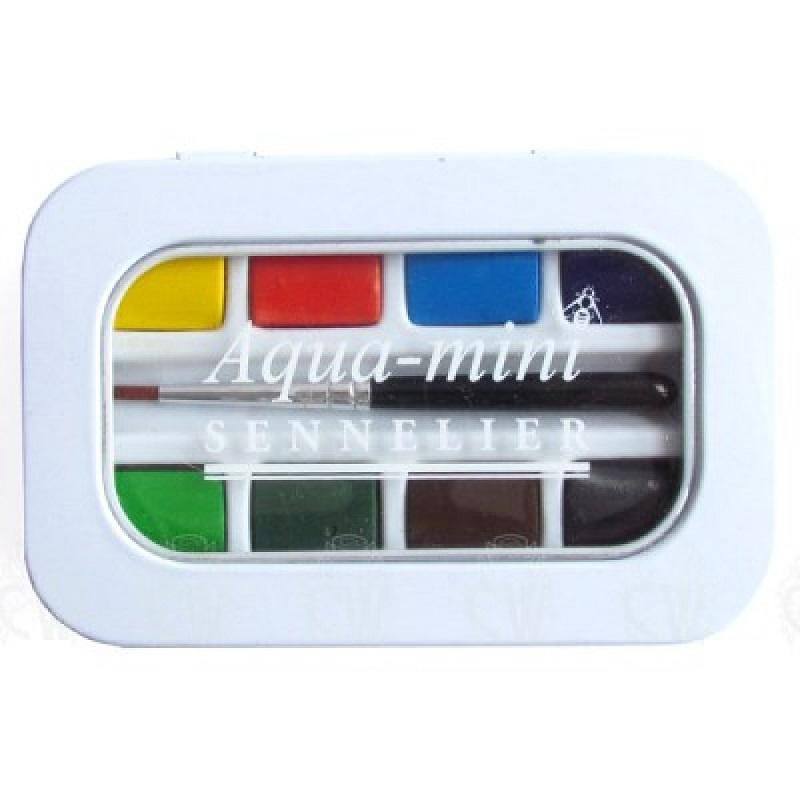 Boîte métal Sennelier 8 ½ godets aquarelle extra-fine au miel Aqua-mini