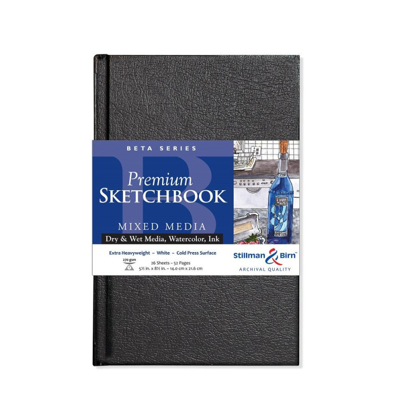 Carnet cartonné Stillman & Birn Beta 21.6x14 26f 270g blanc grain fin