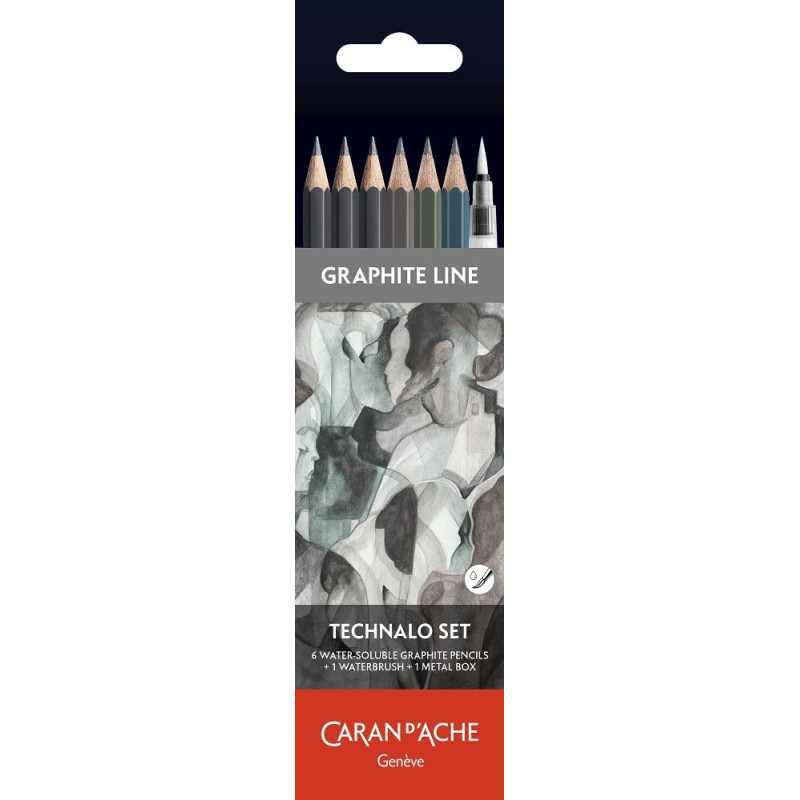 Set 6 crayons graphite et pinceau à reserve d'eau Caran d'ache Boîte métal