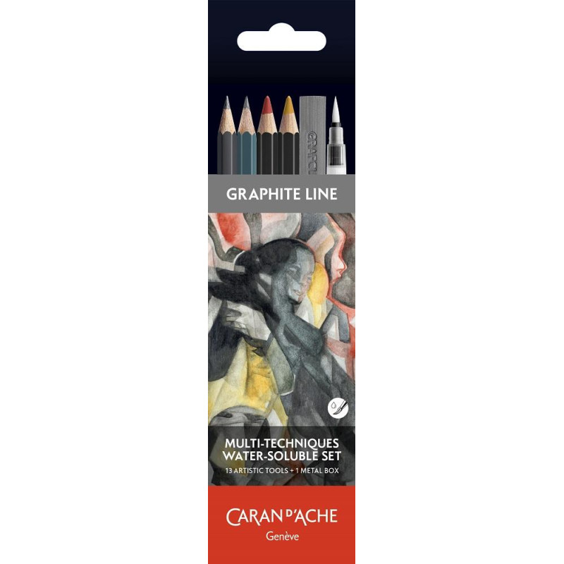 Set aquarellable 13 outils graphite line Caran d'ache Boîte métal