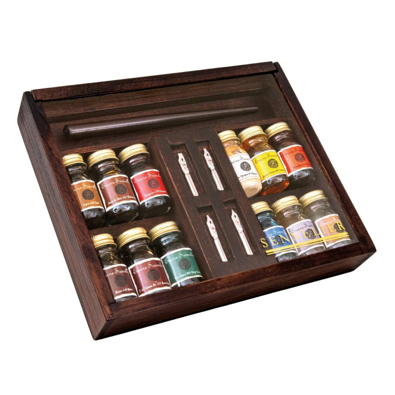 Coffret calligraphie encres Sennelier 12x10ml + accessoires
