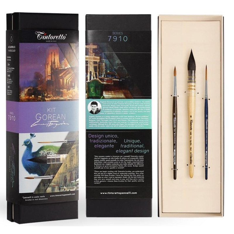 Kit Eugen Gorean de 3 pinceaux aquarelle Tintoretto