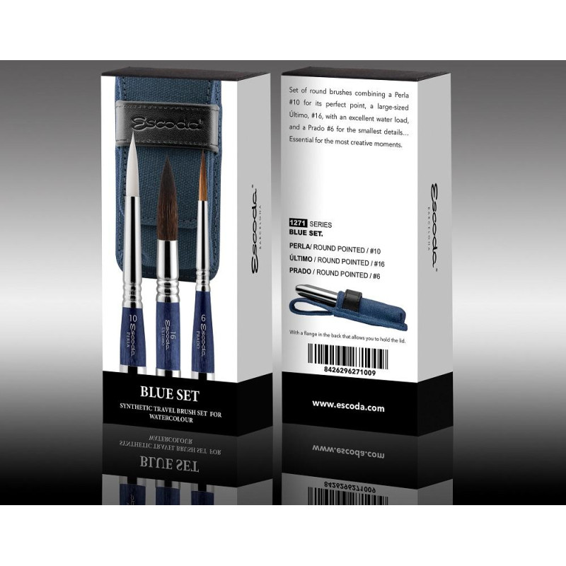 Set de 3 pinceaux de voyage synthétiques  Blue Set série 1271 Escoda