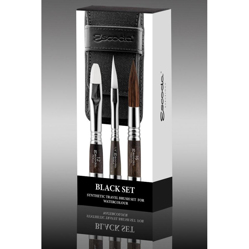Set de 3 pinceaux de voyage synthétiques  Black Set série 1272 Escoda