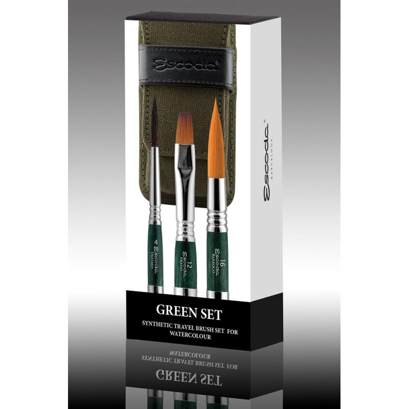 Set de 3 pinceaux de voyage synthétiques  Green Set série 1273 Escoda