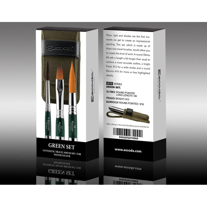Set de 3 pinceaux de voyage synthétiques  Green Set série 1273 Escoda
