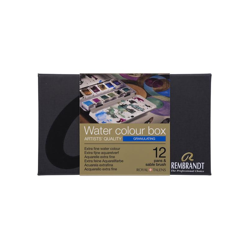 Coffret 12 ½ godets aquarelle extra-fine granuleuses Rembrandt et pinceau martre