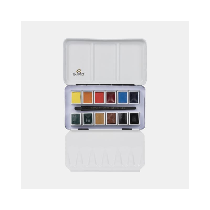 Coffret 12 ½ godets aquarelle extra-fine mono pigmented Rembrandt et pinceau martre