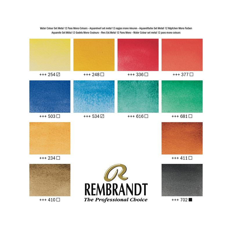 Coffret 12 ½ godets aquarelle extra-fine mono pigmented Rembrandt et pinceau martre