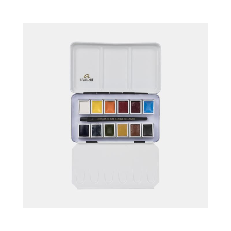 Coffret 12 ½ godets aquarelle extra-fine portrait Rembrandt et pinceau martre