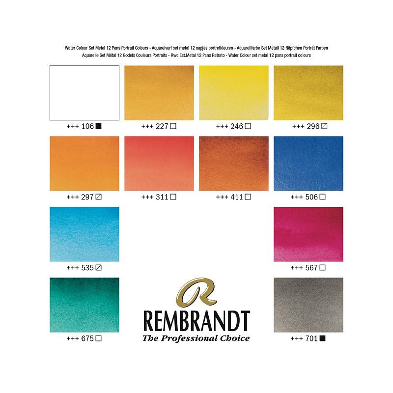 Coffret 12 ½ godets aquarelle extra-fine portrait Rembrandt et pinceau martre
