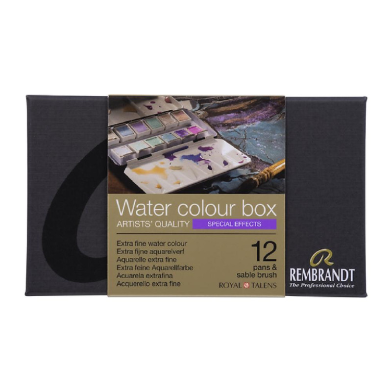 Coffret 12 ½ godets aquarelle extra-fine spécial effect Rembrandt et pinceau martre