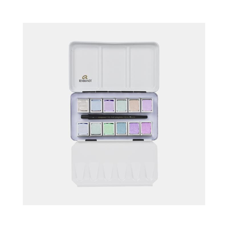 Coffret 12 ½ godets aquarelle extra-fine spécial effect Rembrandt et pinceau martre