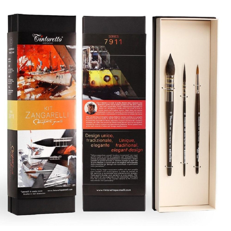 Kit Roberto Zangarelli de 3 pinceaux aquarelle Tintoretto