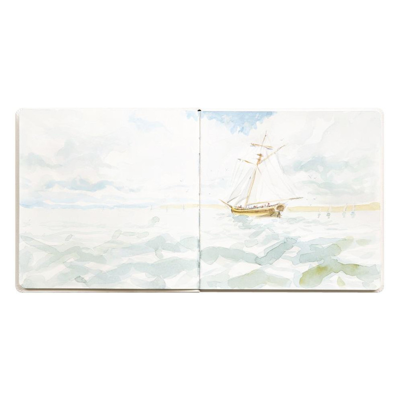 Carnets cousu 21x21cm Fontaine entoilé blanc 300g satiné 24F + 12 cartes postales préimprimés