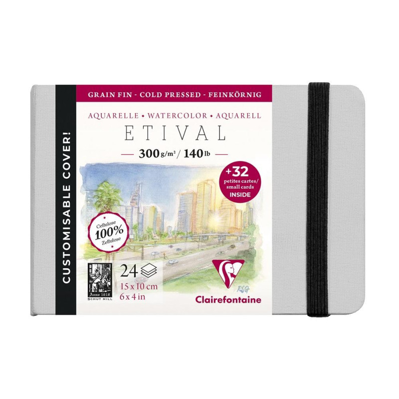 Carnets cousu 21x16cm Étival entoilé gris clair 300g grain fin 24F + 4 de papier buvard 200g