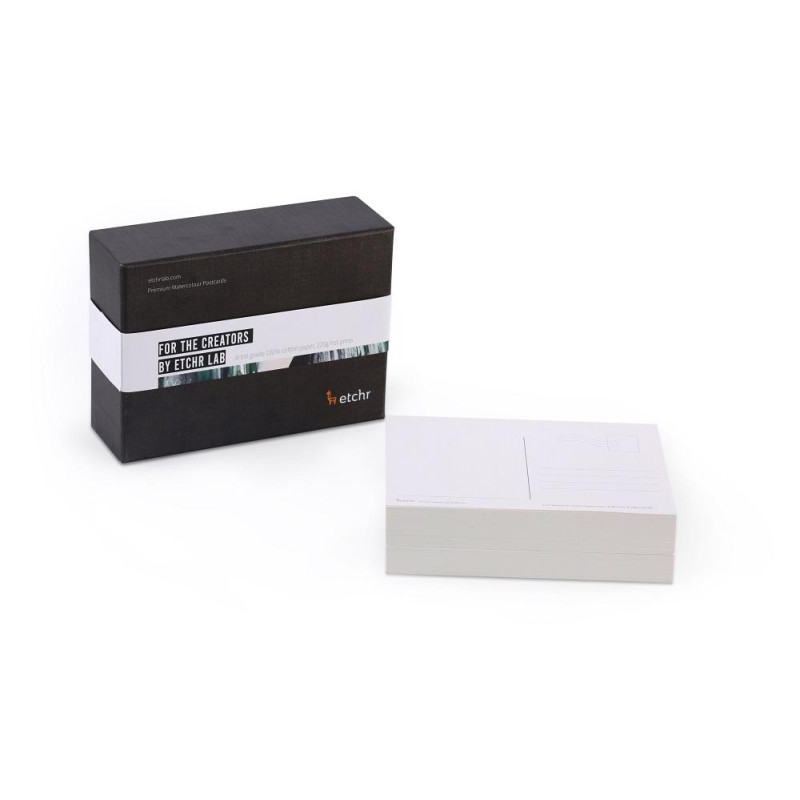 Boîte de 100 cartes postales pour aquarelle 220g 100% coton grain satiné Etchr Lab