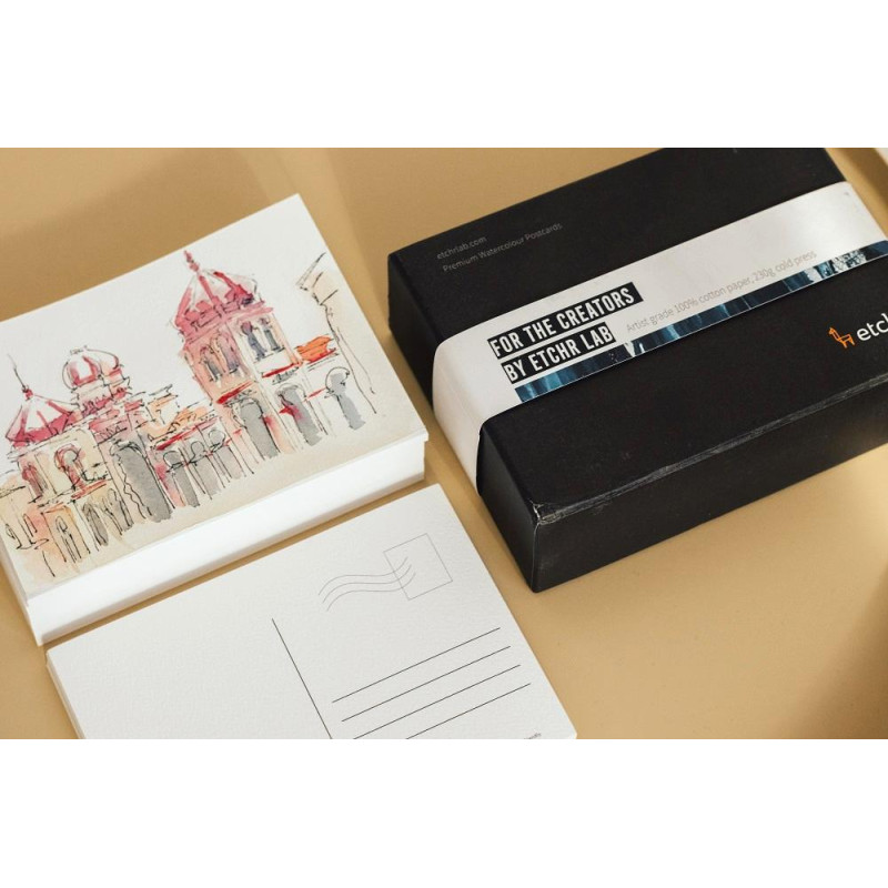 Boîte de 100 cartes postales pour aquarelle 220g 100% coton grain satiné Etchr Lab