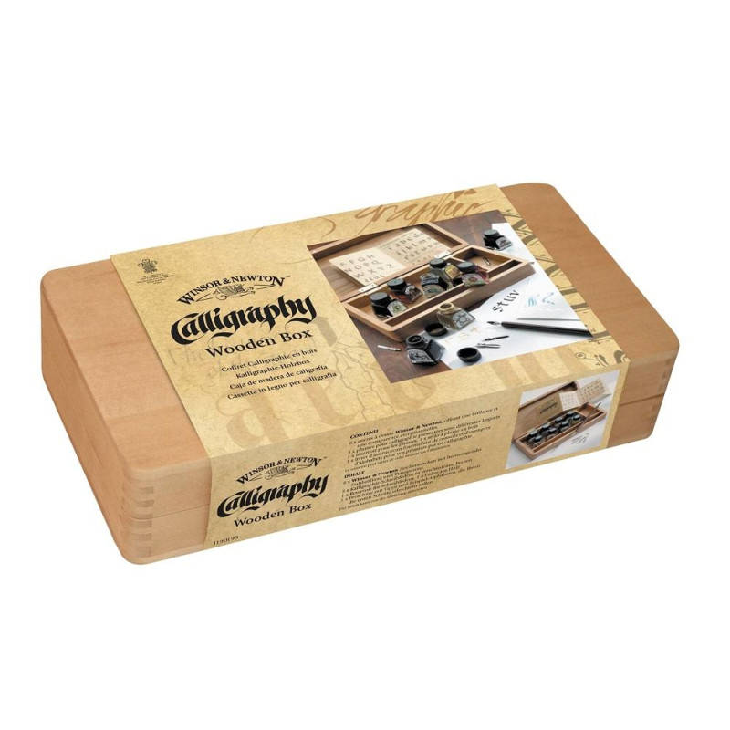 Coffret bois calligraphie 8 flacons d'encre par Winsor & Newton