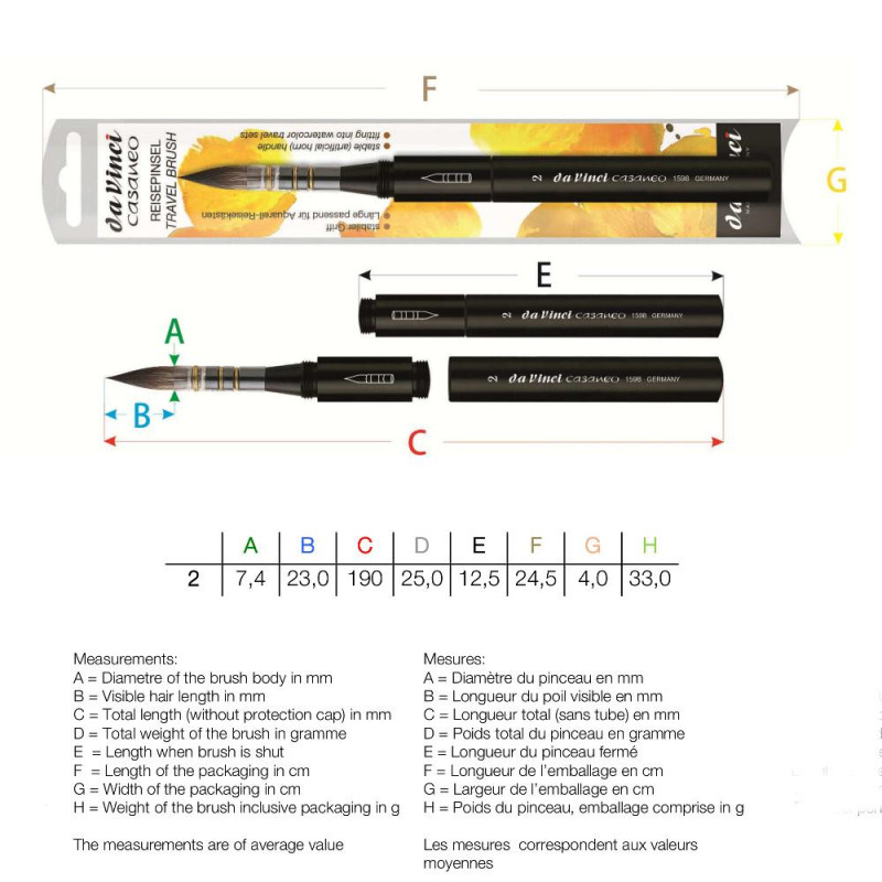 Pinceau de poche Da Vinci Casaneo, Lavis série 1598TP n°2