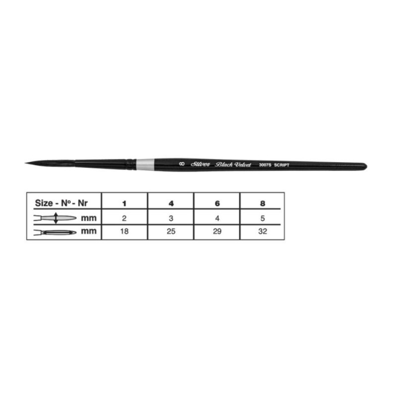 Pinceau Script liner Black Velvet série 3007S n°6 Silver