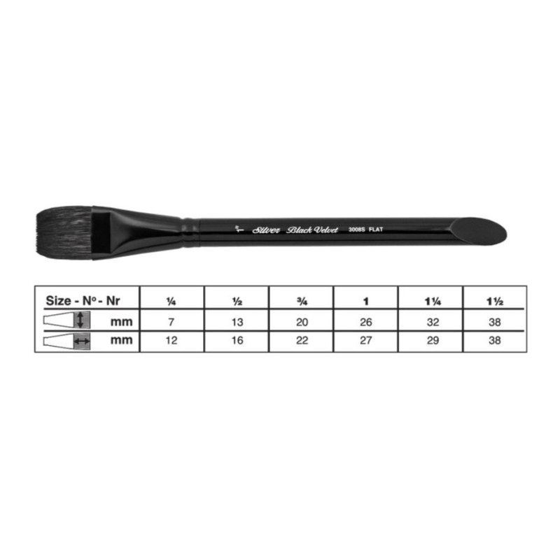 Pinceau plat Black Velvet série 3008S Silver n°1-1/4''
