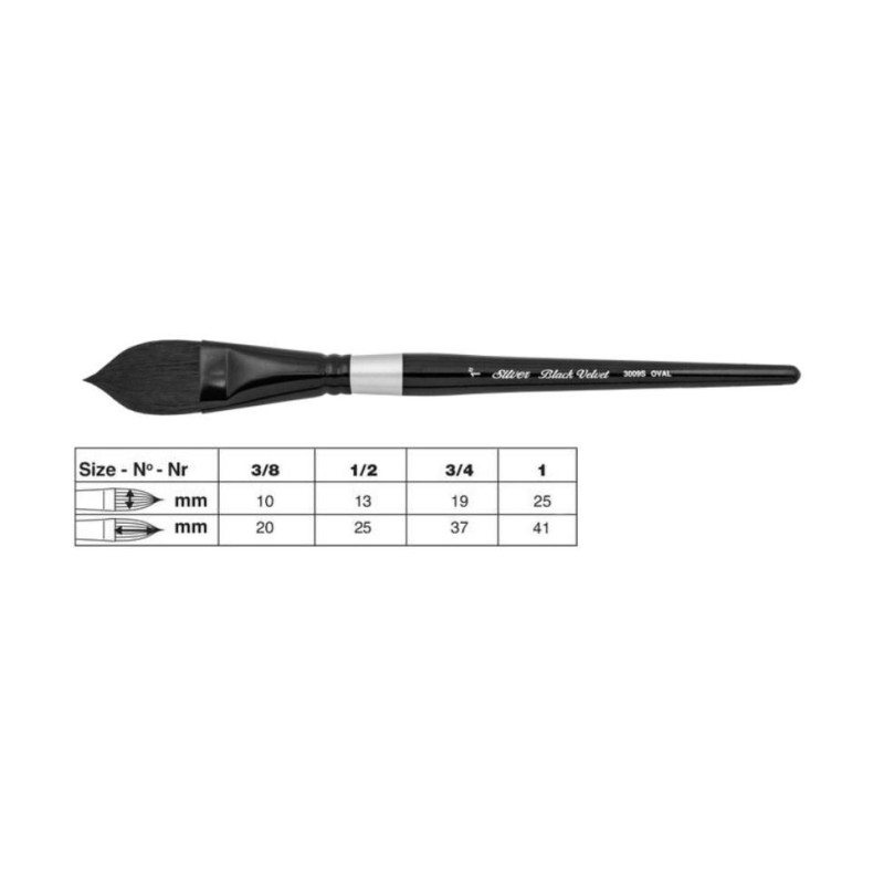 Pinceau ovale wash Black Velvet série 3009S Silver n°3/4''
