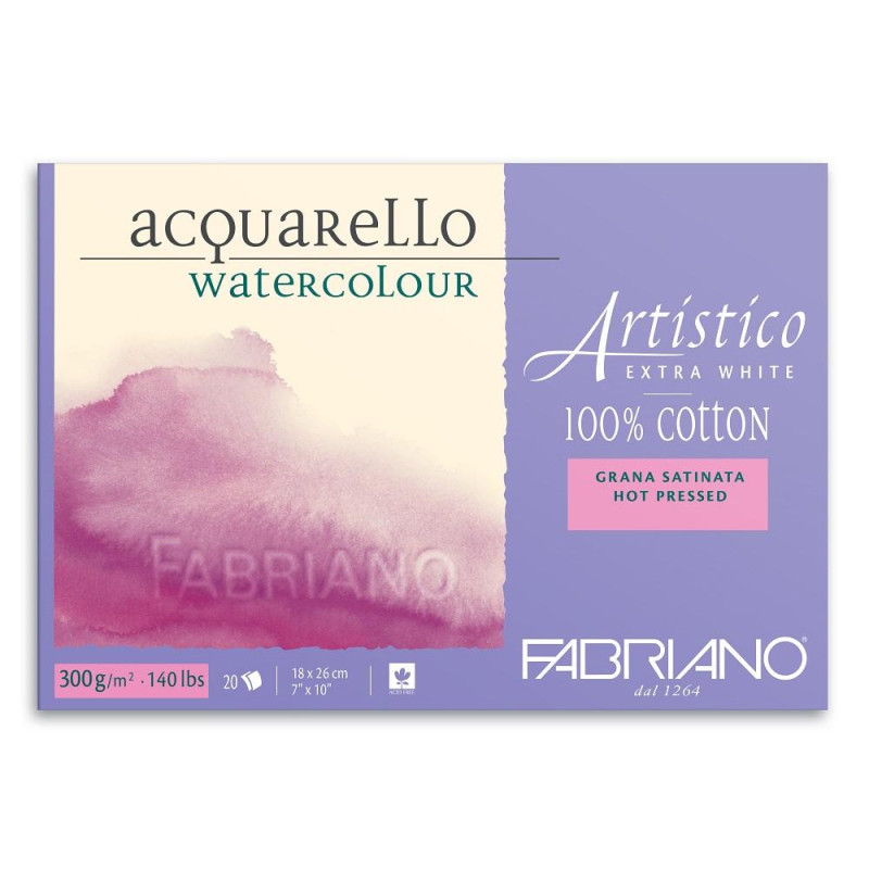 Bloc extra blanc Fabriano Artistico 100% coton 18 X 26 300g 20 f grain satiné