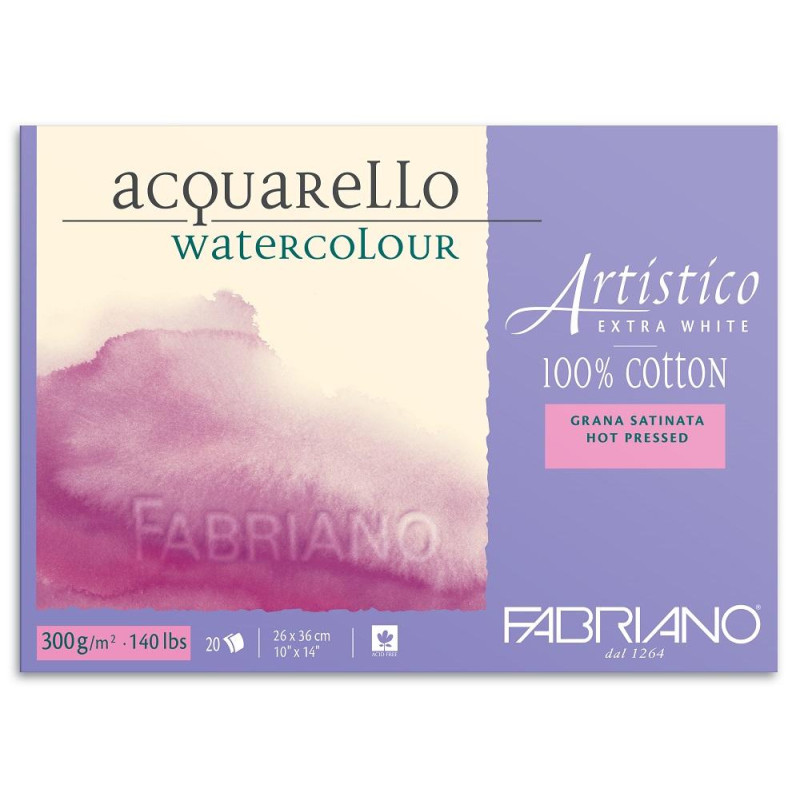 Bloc extra blanc Fabriano Artistico 100% coton 26 x 36 300g 20 f grain satiné