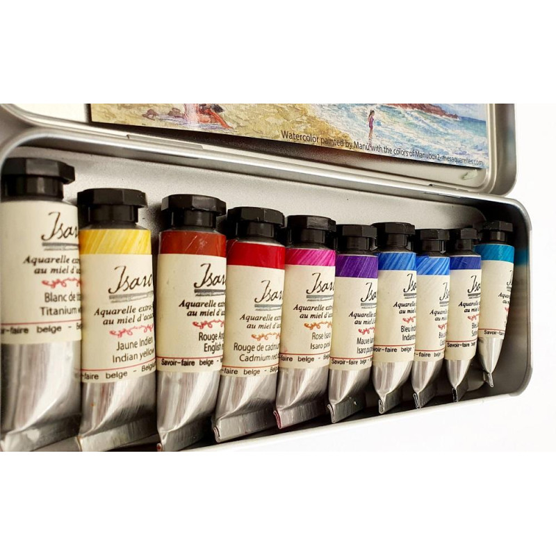 Assortiment de tubes 7ml d'aquarelle extra-fine Isaro Manubox2