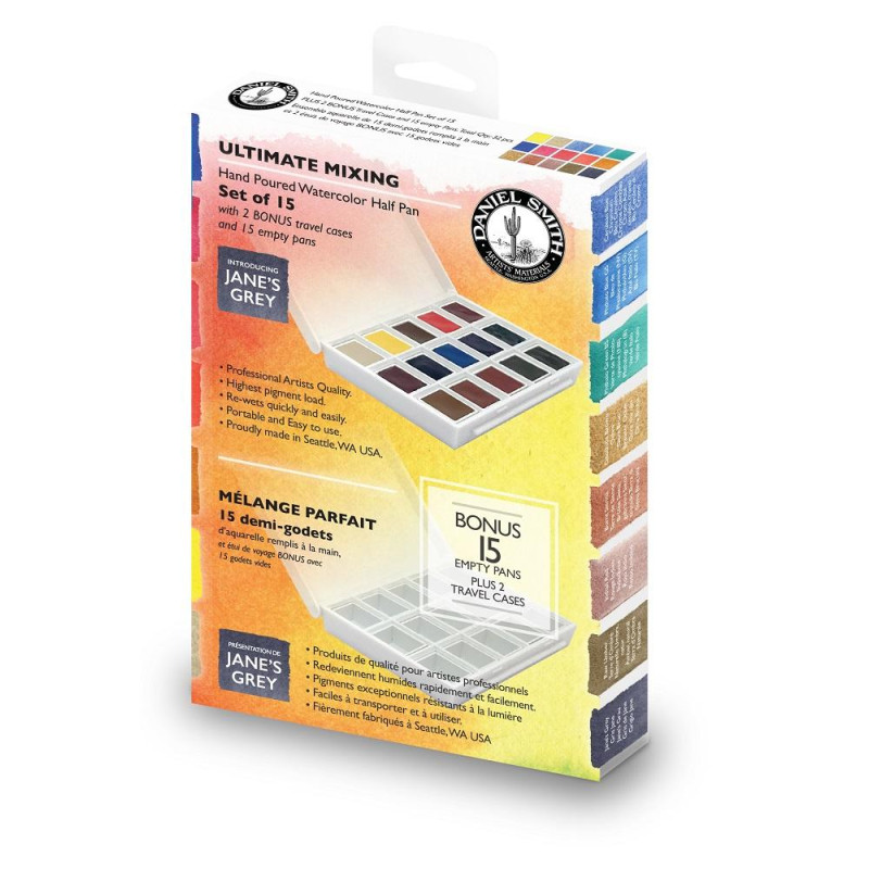 Coffret de voyage Ultime mélange de 15 ½ godets d'aquarelle extra-fine Daniel Smith