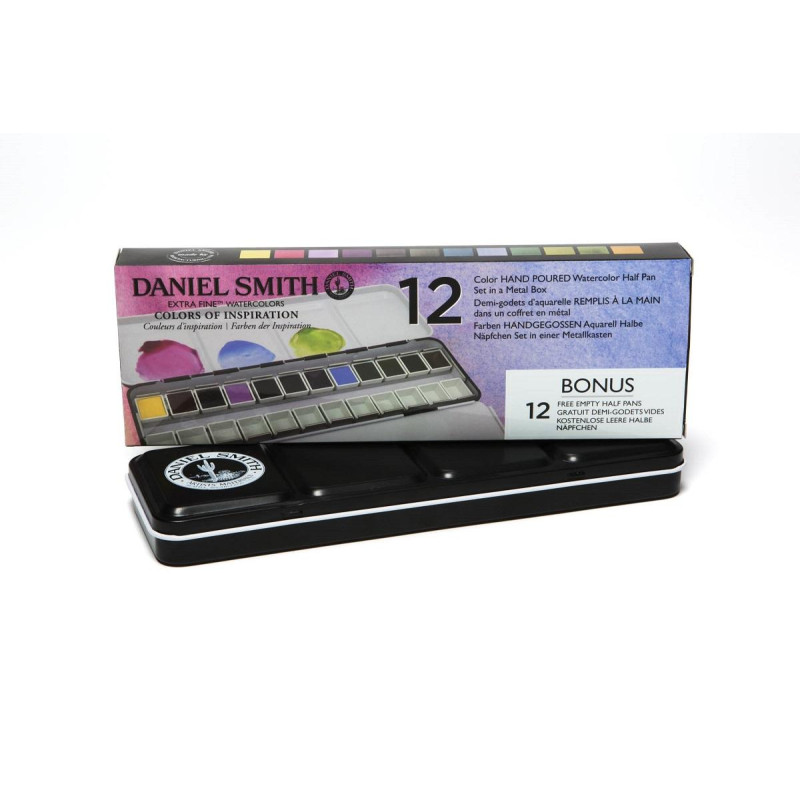 Coffret métal Couleurs d'inspiration de 12 ½ godets d'aquarelle extra-fine Daniel Smith + 12 espaces libres