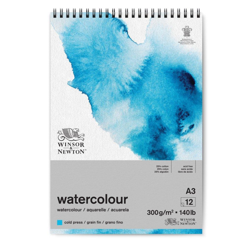 Album spiralé 25% coton Watercolour Winsor & Newton 29.7x42 300g 12f grain fin