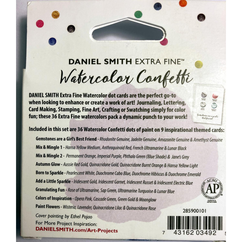Carte échantillon couleurs réelles 36 couleurs Watercolor confetti Daniel Smith fait à la main