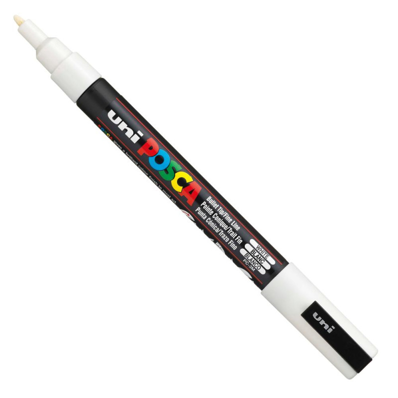 Marqueur Blanc Posca pointe conique fin 0,9 à 1,3 mm PC3M Uni
