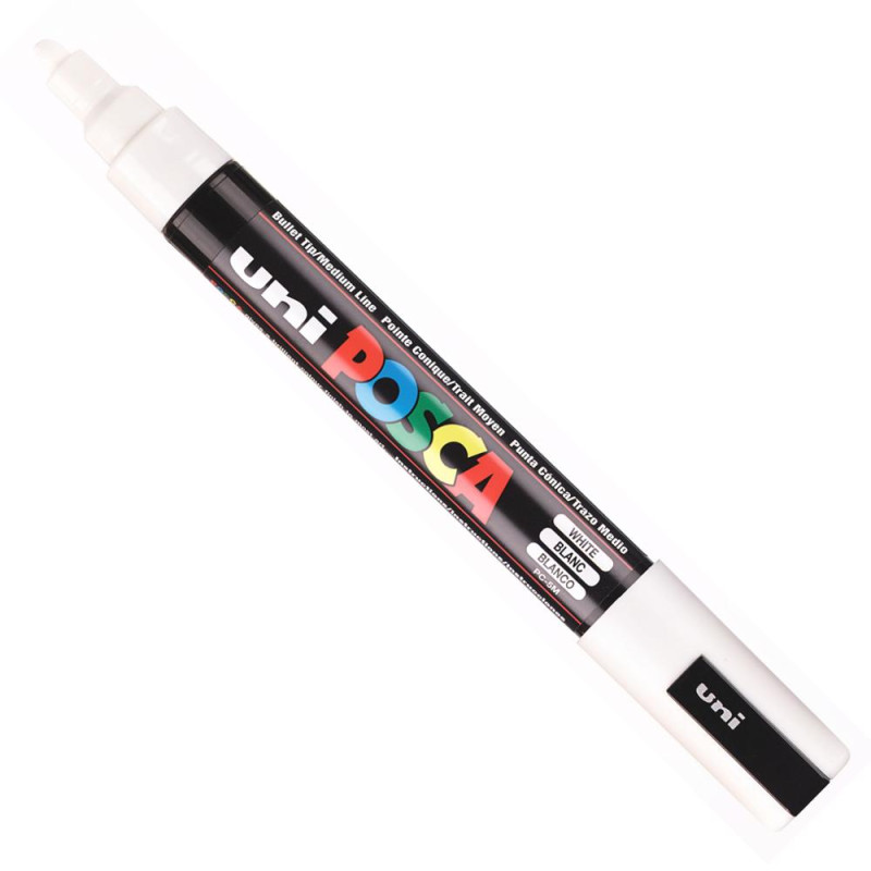 Marqueur Blanc Posca pointe conique moyen 1,8 à 2,5 mm PC5M Uni