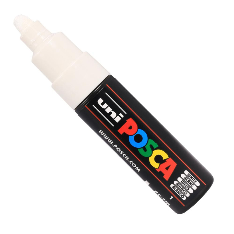 Marqueur Blanc Posca pointe conique large 4,5 à 5,5 mm PC7M Uni